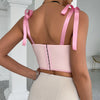 Woman Clothing Top Women T-shirt Tank Top Female Clothes Tops Tanks Camis Crop Top Y2K Sexy Ribbon Tie-Up Fishbone Camisole