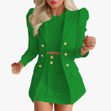 Sets for Women 2 Pieces 2024 Spring Plaid Print Notched Neck Long Sleeve Blazer & Elegant High Waist Mini Skirt Set Office Lady