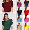 Women Blouse Fashionable Summer Versatile Urban Leisure Bubble Sleeve Round Neck Straight Tube Women's T-shirt Blouses Shirts
