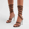 Round Open Toe Stiletto Elegant Summer New Snake-Shaped Rhinestone Foot Ring Strap High Heel Banquet Fashion Sandals for Women