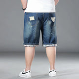 Plus Size Summer Men's Hip-hop Ripped Denim Shorts Fashion Streetwear Harajuku Rock Loose Straight Knee Length Short Jeans