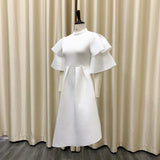 Elegant Party Dresses for Woman 2024 New O Neck Ruffles Sleeve High Waisted Asymmetric Mid Calf Luxury Birthday Dinner Vestidos