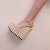 Fashion New Wedges Woven Hemp Rope High Heels Womens Sandals Fish Mouth Platform Back Buckle Strap Thick Soled Shoes Apricot