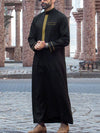 Muslim men's robe long-sleeved ethnic style embroidered stand collar Arabic clothing men's Islamic casual robe