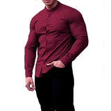 Men's  Casual Shirt Slim Fit Micro-elastic Long Sleeve Comfortable Versatile Stand Collar Tops Camisas  Men Dress Shirt