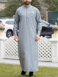 Muslim men's robe long-sleeved ethnic style embroidered stand collar Arabic clothing men's Islamic casual robe