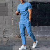 Mens Suit Summer Two-piece Suit Short-sleeved T-shirt Casual Fashion Trousers Sets for Men