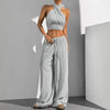 Women's Clothing Summer Casual Solid Color 2 Piece Set New Backless Cross-chest Wrapping Sexy Tank Top & Wide-leg Trousers Pants