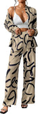 Women Clothing 2024 Autumn New Fashion Print Set Casual Button Collar Shirt Long Sleeved Wide Leg Pants Long Pants Two-piece Set