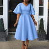 Dress Women Sexy Dresses White Round Neck Flare Sleeve Party Sheath Pleated High Waist Work Elegant Bodycon Mid Length Vestidos