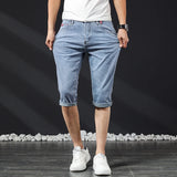Mens Short Jeans Summer New Bermuda Casual Stretch Blue Knee Length Cropped Pants Slim Male Denim Shorts