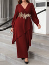 2024 plus Size 6XL 7XL 2-Piece Set Chiffon V-Neck Top And Loose Pants Elegant Commuting Women's plus Size Outfit