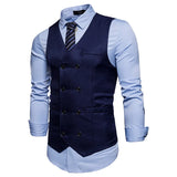 2025 Men's Formal Dress Vest Top Double Breasted Casual Tank Tops Solid Slim V-Neck Club Party Suits Vest Formal Waistcoat Men