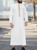 Muslim men's robe long-sleeved ethnic style embroidered stand collar Arabic clothing men's Islamic casual robe