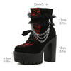 Gdgydh Vintage Gothic Lace Ankle Boots for Women Chunky Heel Side Zipper with Chain Detail Platform Goth Boots High Heels