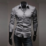 Mens Casual Shirts 2025 Single Breasted Men Slim Fit Dress Long Sleeve Shirts Soild Male Social Shirts Designer Chemise Homme