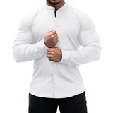 Men's  Casual Shirt Slim Fit Micro-elastic Long Sleeve Comfortable Versatile Stand Collar Tops Camisas  Men Dress Shirt
