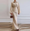 Women's Clothing Temperament Fashionable Lapel Long Sleeved Slim Fit Long Skirt Three Piece Set Simple Commuting Elegant Set