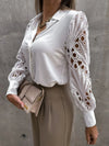 Women's Blouse White blank Elegant V-neck Lace Sleeve Cut-out Patchwork Office Commuter Black Shirt  For Female  S-XXL