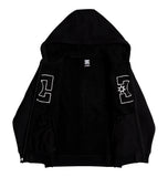 Harajuku Men Zip Hoodie Sweatshirt Black Hooded Jacket with Front Logo Pockets Trendy Hip Hop Embroidered Sweatshirt Streetwear