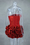 Women Sexy Red 3D Flowers Dress Sets Y2K Fishbone Bandage Adjustable Tube Top Flower Mini Skirt Suit High Street Women Outfits
