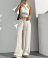 Women's Clothing Summer Casual Solid Color 2 Piece Set New Backless Cross-chest Wrapping Sexy Tank Top & Wide-leg Trousers Pants