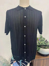 Men's Casual Tops Summer Cool Knitted Men's Shirt Short Sleeve Lapel Solid Color Hollow Breathable Men's Clothing