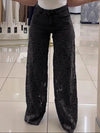 Plus Size Women's Stretch Denim Jeans With Cut-Out Lace Splicing Summer New High Waist Wide Pants Elegant Female Chic Trousers