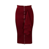 Sexy Skirts for Women Bodycon High Waisted Zipper Closure Ruffles Mid Calf Fashion Elegant African Office Work Pencil Skirts New