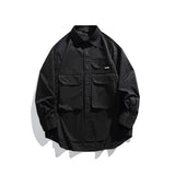 Men Oversize Loose Casual Long Sleeve Outdoor Cargo Shirts Cityboy Streetwear Fashion Plus Size Washed Cotton Shirt Blouse