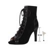 Lace-Up Sandals Heels 9CM Women's Shoes Summer 2024 Trend Black Sexy Peep Toe Boots Fashion Cloth Stilettos Jazz Dance Female
