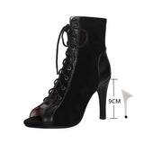 Lace-Up Sandals Heels 9CM Women's Shoes Summer 2024 Trend Black Sexy Peep Toe Boots Fashion Cloth Stilettos Jazz Dance Female