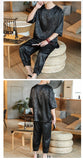 M-5XL Plus Size Mens Ankle Pants Sets 2 Piece Outfits Chinese Style Summer Streetwear Tracksuits Casual Shirt and Pants Set Male