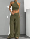 Women's Clothing Summer Casual Solid Color 2 Piece Set New Backless Cross-chest Wrapping Sexy Tank Top & Wide-leg Trousers Pants