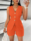 2025 New Women Fashion Casual Set Of 2 Pieces Summer Top Button Elegant Solid Office Holiday Short Pant Suit Womens Clothing