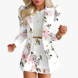 Sets for Women 2 Pieces 2024 Spring Plaid Print Notched Neck Long Sleeve Blazer & Elegant High Waist Mini Skirt Set Office Lady