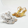 Eilyken Street Style Crystal Diamond Square Toe Womens Sandals Fashion Buckle Strap Strange Heels Summer Shoes