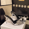 Designer Summer Pointed Toe High Heel Crystal Slippers for Women Fashion Slip-On Sexy Stripper Thin Heel Dress Slides