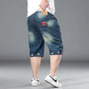 Plus Size Summer Men's Hip-hop Ripped Denim Shorts Fashion Streetwear Harajuku Rock Loose Straight Knee Length Short Jeans