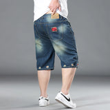 Plus Size Summer Men's Hip-hop Ripped Denim Shorts Fashion Streetwear Harajuku Rock Loose Straight Knee Length Short Jeans