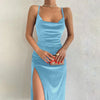 European and American style women's clothing for spring and summer, fashionable and sexy, slim fit, slit camisole dress for wome