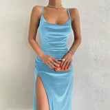 European and American style women's clothing for spring and summer, fashionable and sexy, slim fit, slit camisole dress for wome