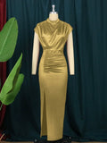 Long Dress Women Party Pleated Bandage Elegant Evening High Waist Summer Dresses Prom Formal Green Bodycon Maxi Work Vestidos