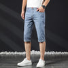 Mens Short Jeans Summer New Bermuda Casual Stretch Blue Knee Length Cropped Pants Slim Male Denim Shorts