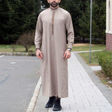 Muslim men's robe long-sleeved ethnic style embroidered stand collar Arabic clothing men's Islamic casual robe