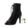 Lace-Up Sandals Heels 9CM Women's Shoes Summer 2024 Trend Black Sexy Peep Toe Boots Fashion Cloth Stilettos Jazz Dance Female