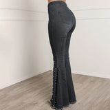 Women's casual jeans, fashionable studded Button flared y2k jeans