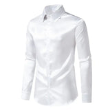 Nightclub Dress Red Satin Shirts Men Clothing Silk Like Long Sleeve Roupas Masculinas Mens Sexy Wedding Party Button Up Shirts