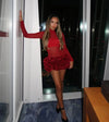 Women Sexy Red 3D Flowers Dress Sets Y2K Fishbone Bandage Adjustable Tube Top Flower Mini Skirt Suit High Street Women Outfits