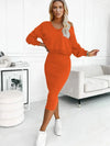 Fashion Two Piece Set Dress Women's Autumn Sexy V Neck Long Sleeve Pullover Top And Skirts Two Piece Set Dress